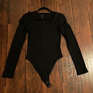 Forever 21 black lace neck, button down bodysuit